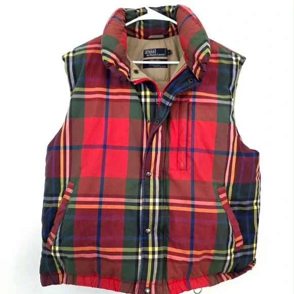 Vintage Polo Ralph Lauren Plaid Down Puffer Vest Tartan womens L 90s grail - Picture 2 of 12